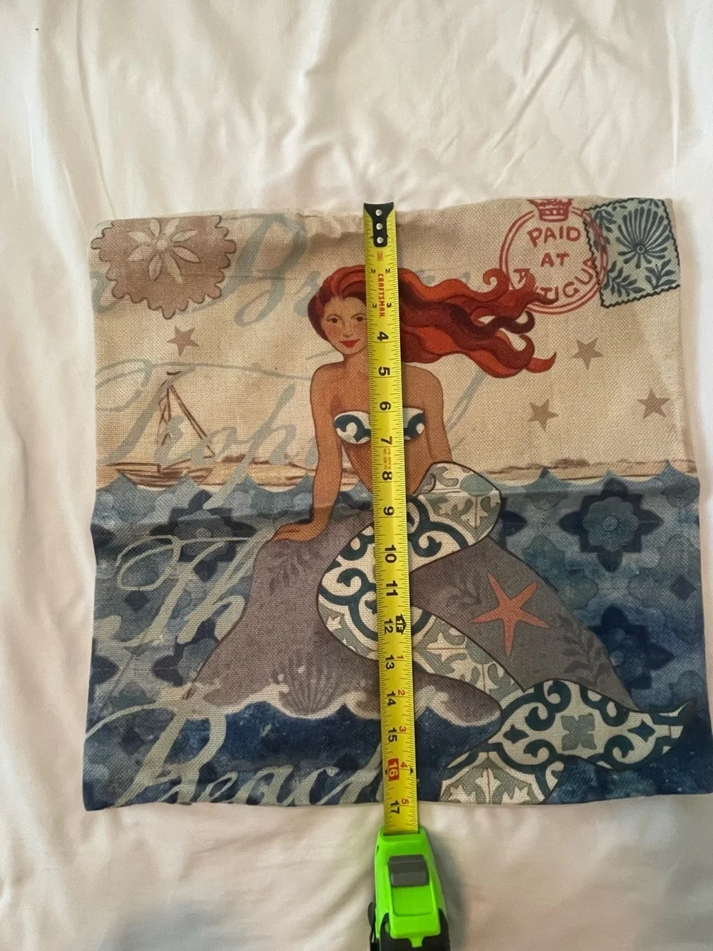 Vintage Beach Burlap Tropical 4 Mermaid Square‎ 17 x 17.5 in Pillow cover